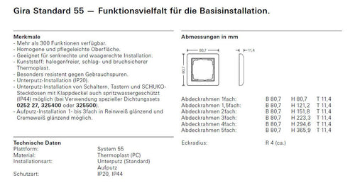 GIRA 021103 Abdeckrahmen 1fach Standard 55 Reinweiß glänzend